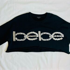 Bebe Black Cropped Sweatshirt Bling Rhinestones